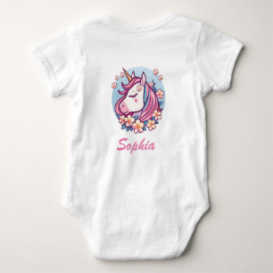 Niedliches Einhorn und Blume, Name personalisieren Baby Strampler
