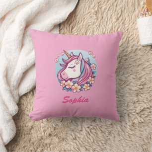 Niedliches Einhorn und Blume, Name personalisieren Kissen