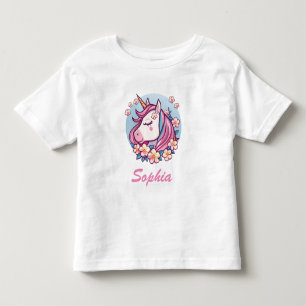 Niedliches Einhorn und Blume, Name personalisieren Kleinkind T-shirt