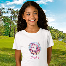 Niedliches Einhorn und Blume, Name personalisieren T-Shirt
