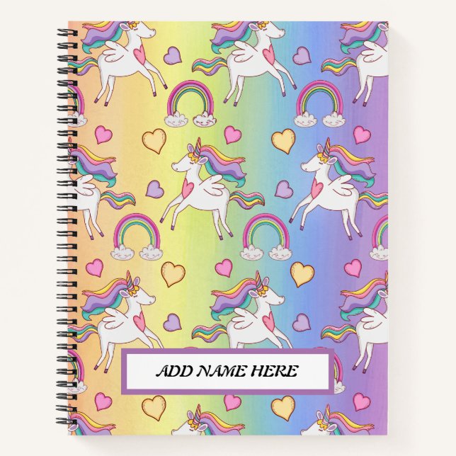 Niedliches Einhorn- und Regenbogenmuster Notizbuch (Vorderseite)