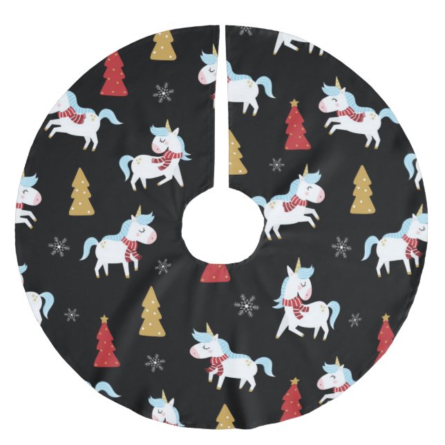 Niedliches Einhorn-Urlaubsmuster Polyester Weihnachtsbaumdecke (Vorderseite)
