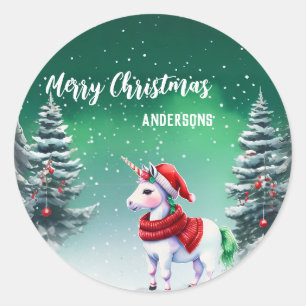 Niedliches Einhorn Weihnachten Weihnachten Geburts Runder Aufkleber
