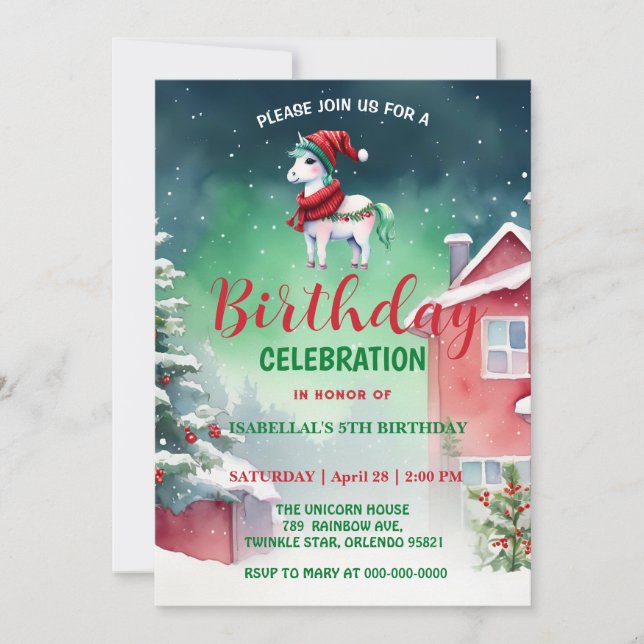 Niedliches Einhorn Weihnachten Weihnachten Geburts Save The Date (Vorderseite)