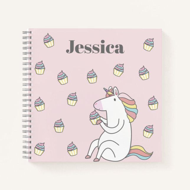 Niedliches Einhornessen Cupcake Pink Personalisier Notizbuch (Vorderseite)