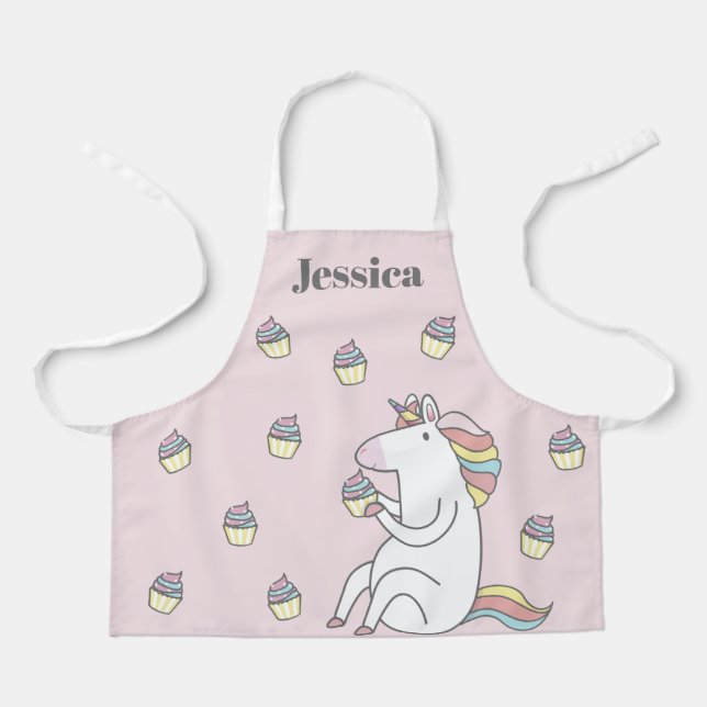 Niedliches Einhornessen Cupcake Pink Personalisier Schürze (Vorderseite)