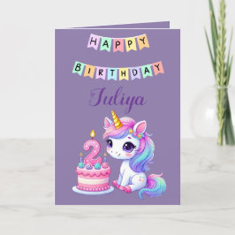 Niedliches EinhornfamilienFoto lila Zweite Geburts Dankeskarte