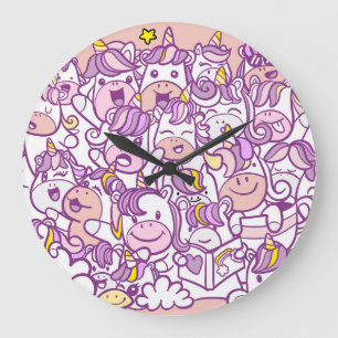 Niedliches Einhornpony: Zauberdoodle-Sammlung Große Wanduhr