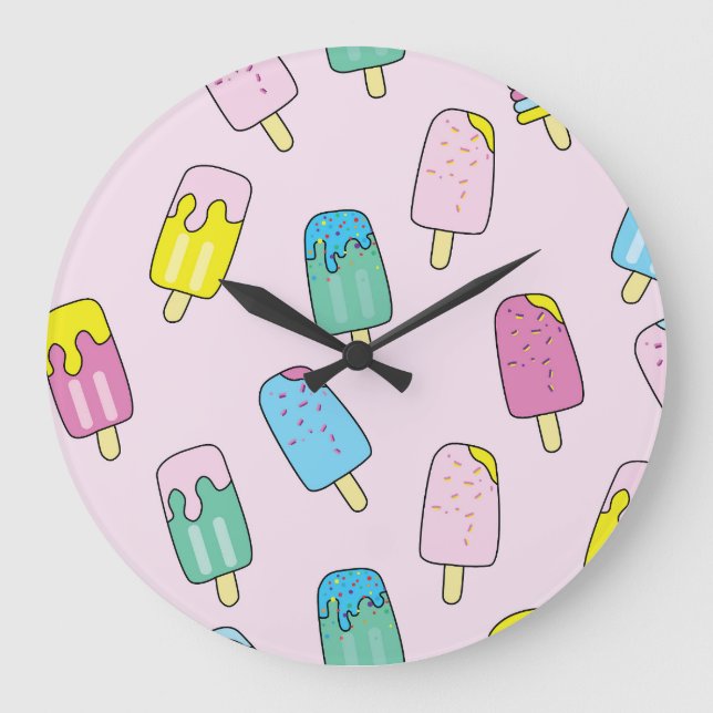 Niedliches Eis: Fruchtmuster. Große Wanduhr (Vorderseite)