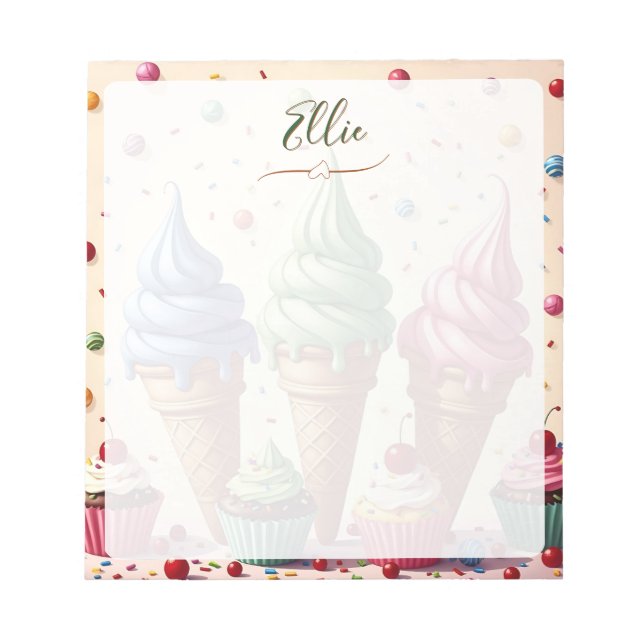 Niedliches Eis und Kuchen Personalisiert Notizblock (Vorderseite)