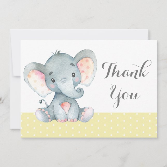 Niedliches Elefant Baby Gelb und Grau Dankeskarte (Vorderseite)