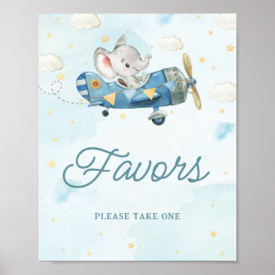 Niedliches Elefant Flugzeug Adventure Blue Favorit Poster