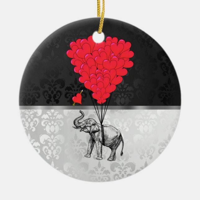 Niedliches Elefant- und Liebeherz auf Grau Keramik Ornament (Vorne)