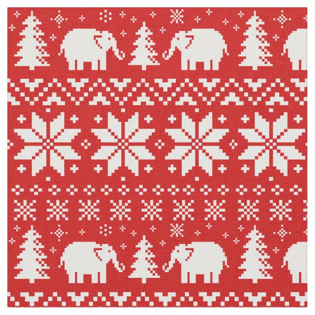 Niedliches Elefant-Weihnachtsmuster-Rot Stoff (Nahaufnahme)