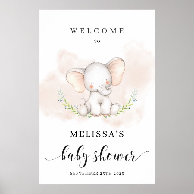 Niedliches Elefantenbaby-Dusche Begrüßungspposter  Poster (Vorne)