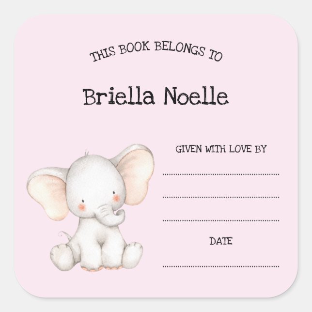 Niedliches Elefantenbaby Dusche Buchzeichen Quadratischer Aufkleber (Vorderseite)