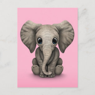 Niedliches Elefantenkalb im Baby, rosa Postkarte