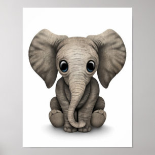 Niedliches Elefantenkalb im Baby, weiß Poster