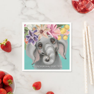 Niedliches Elefantenrosa aquamarines Baby Safari D Serviette