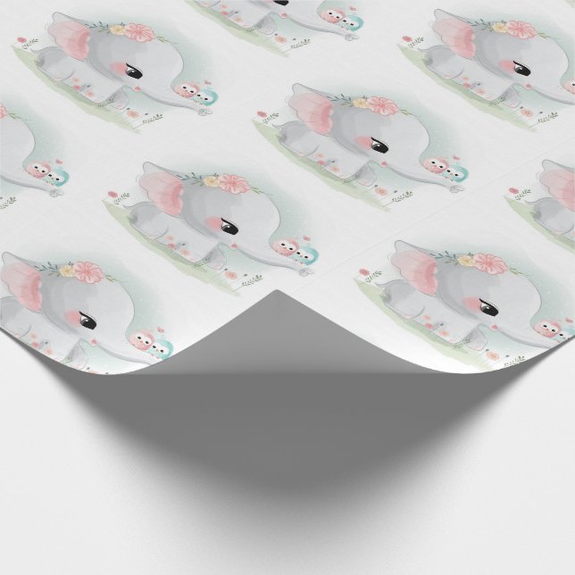 Niedliches Elefantenrosa blaues Watercolor Wrappin Geschenkpapier (Ecke)