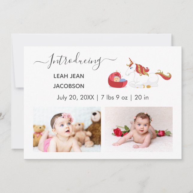 Niedliches Elegantes Baby Foto Geburtshinweis Einh Ankündigung (Vorderseite)