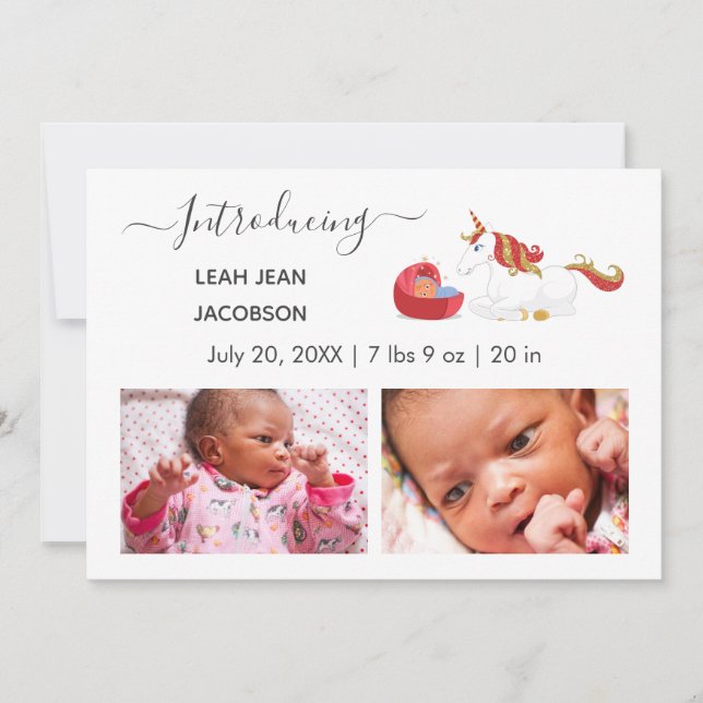 Niedliches Elegantes Baby Foto Geburtshinweis Einh Ankündigung (Vorderseite)