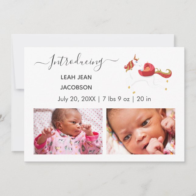 Niedliches Elegantes Baby Foto Geburtshinweis Einh Ankündigung (Vorderseite)