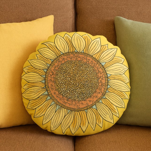 Niedliches elegantes Boho Bauernhaus Gelbe Sonnenb Rundes Kissen (Von Creator hochgeladen)