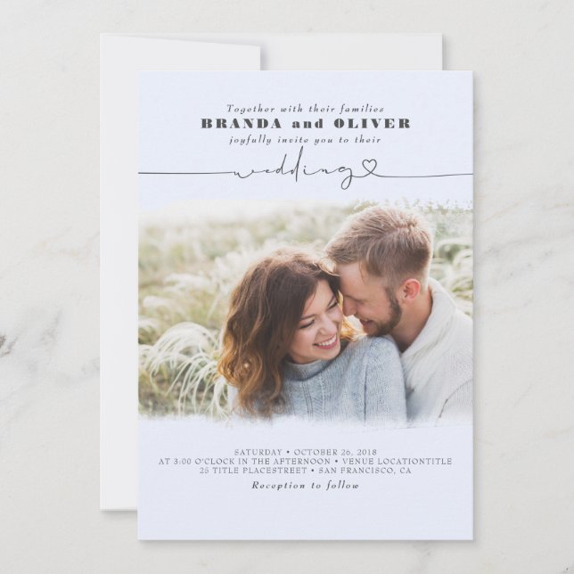 Niedliches elegantes Foto Overlay Dusty Blue Weddi Einladung (Vorderseite)