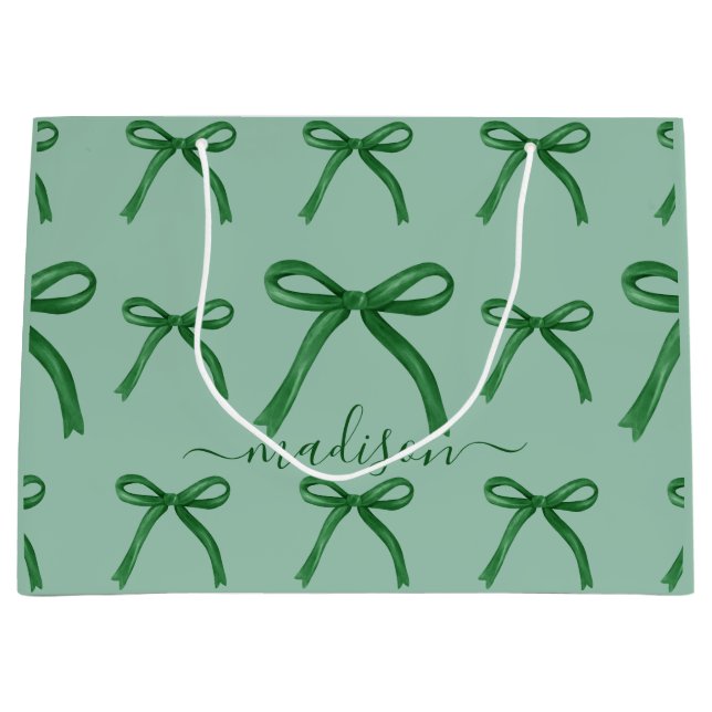 Niedliches, elegantes, grünes Bogen Große Geschenktüte (Vorderseite)