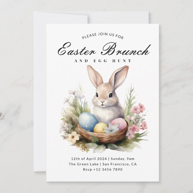 Niedliches elegantes Ostern Brunch & Egg Hunt Einladung (Vorderseite)
