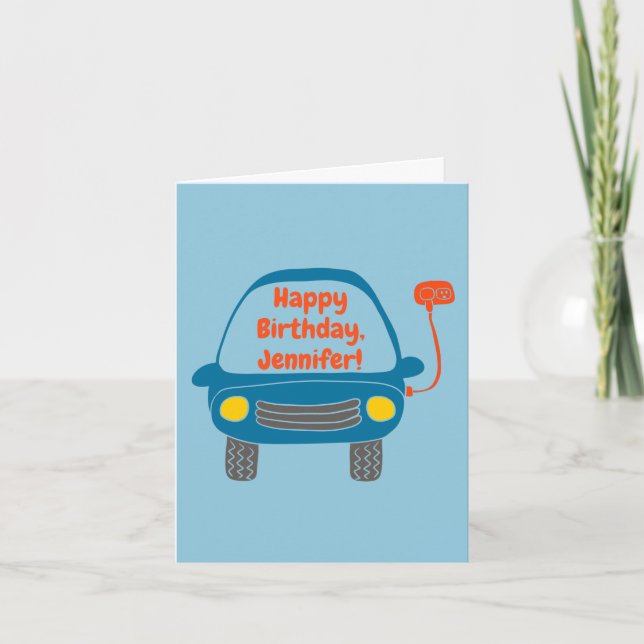 Niedliches Elektroauto Personalisiert Geburtstag Karte (Vorderseite)