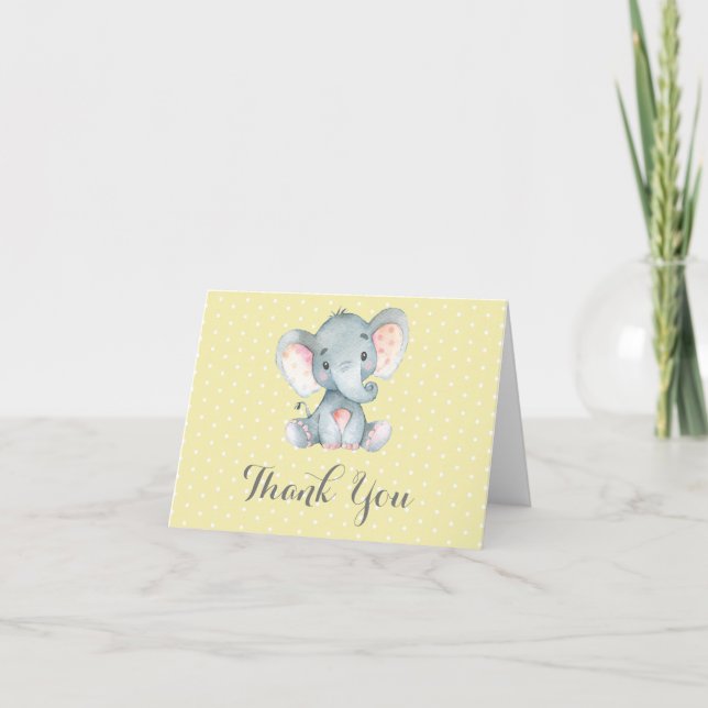 Niedliches Elephant Baby Gelb und Grau Dankeskarte (Vorderseite)