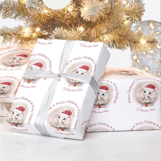 Niedliches Elephant Baby Girl Weihnachtswrapping P Geschenkpapier (Cute Elephant Baby Girl Christmas Wrapping Paper)