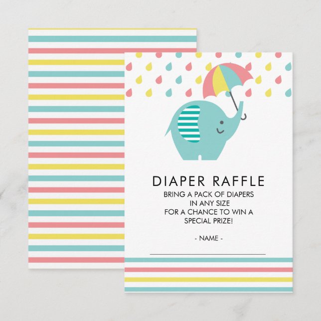 Niedliches Elephant Baby Showdiaper Raffle Ticket Einladung (Vorne/Hinten)