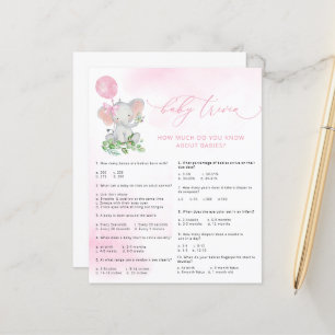 Niedliches Elephant Baby Shower Baby Trivia Game