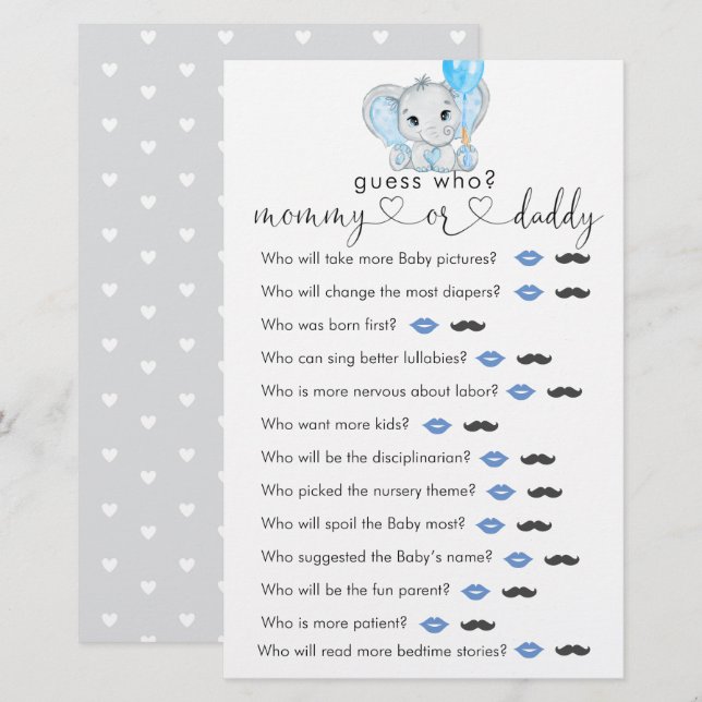Niedliches Elephant Boy Baby Shower "raten Sie, we (Vorne/Hinten)