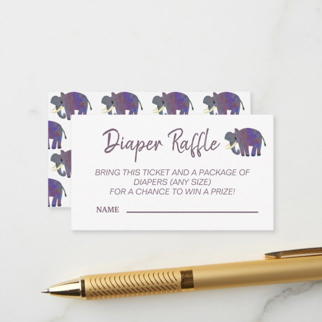 Niedliches Elephant Diaper Raffle Baby Duschgame Begleitkarte (Vorderseite/Rückseite Beispiel)