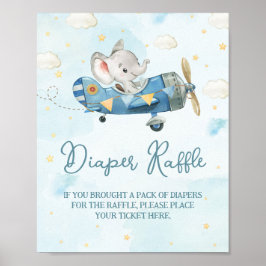 Niedliches Elephant Flugzeug Adventure Blue Diaper Poster
