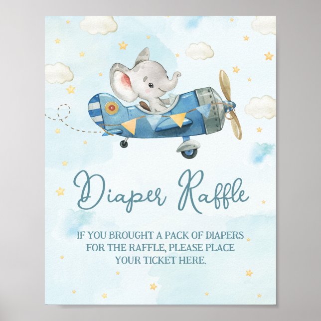Niedliches Elephant Flugzeug Adventure Blue Diaper Poster (Vorne)