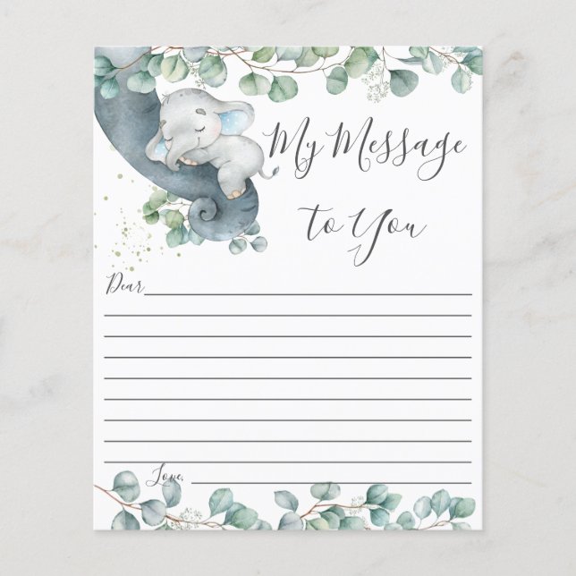 Niedliches Elephant Greenerity Baby Shower Message (Vorderseite)