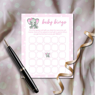 Niedliches Elephant-Rosa-Baby-Bingo-Spiel