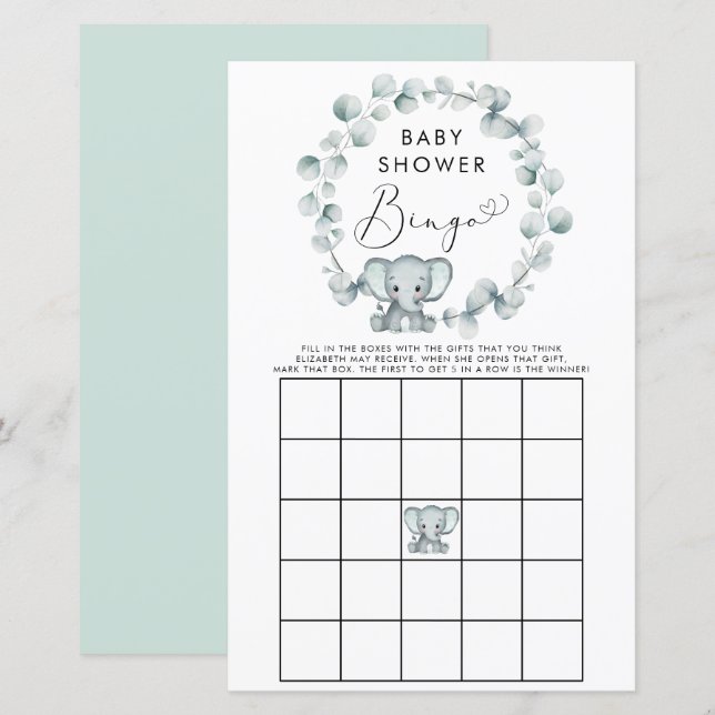 Niedliches Elephant Watercolor Baby Bingo Showspie (Vorne/Hinten)