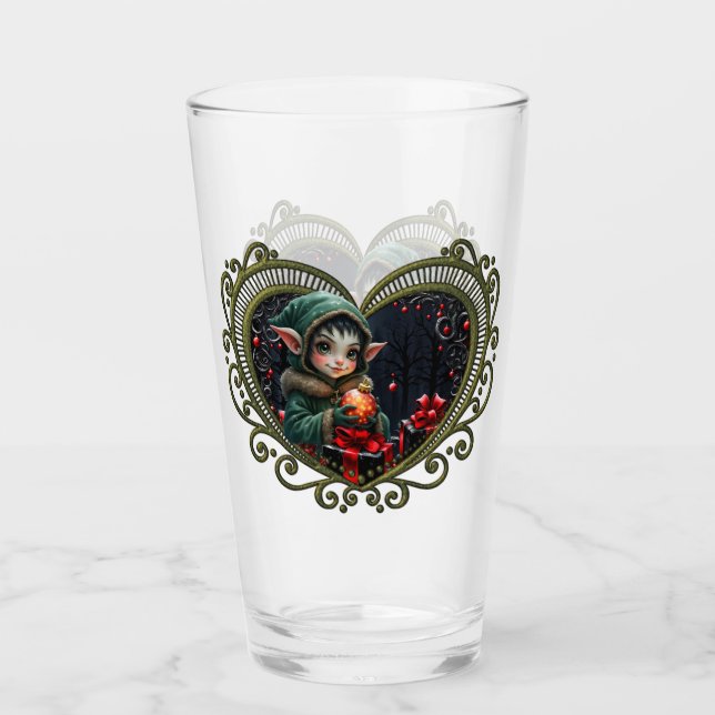 Niedliches Elfskind in grüner Hülle Glas (Vorderseite)