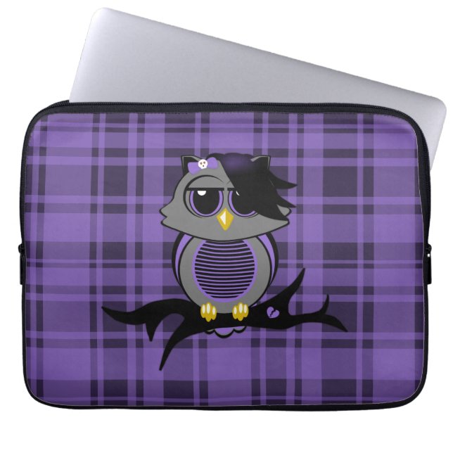 Niedliches Emo Owl und Karierten 13" Elektronik-Ba Laptopschutzhülle (Vorderseite)