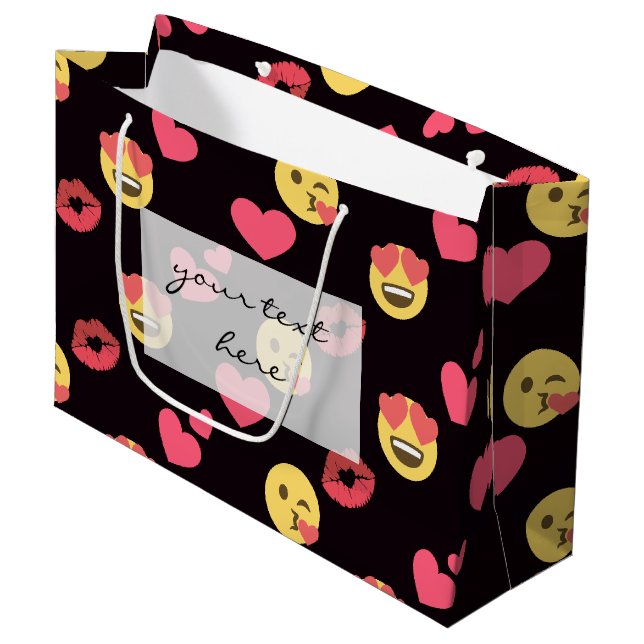 niedliches Emoji Liebe Herz Küssen Lippen Muster Große Geschenktüte (Vorderseite Schrägansicht)
