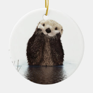 Niedliches entzückendes flaumiges Ottertier Keramik Ornament