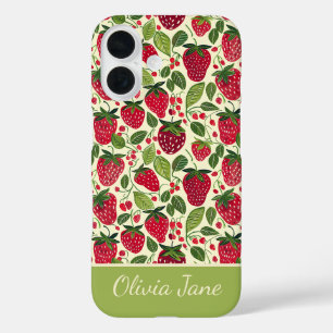 Niedliches Erdbeerdesign mit individuelle Name iPhone 16 Hülle