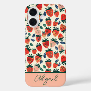 Niedliches Erdbeerdesign mit individuelle Name iPhone 16 Hülle