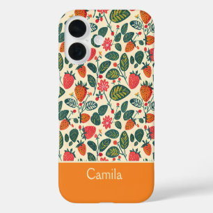 Niedliches Erdbeerdesign mit individuelle Name iPhone 16 Hülle